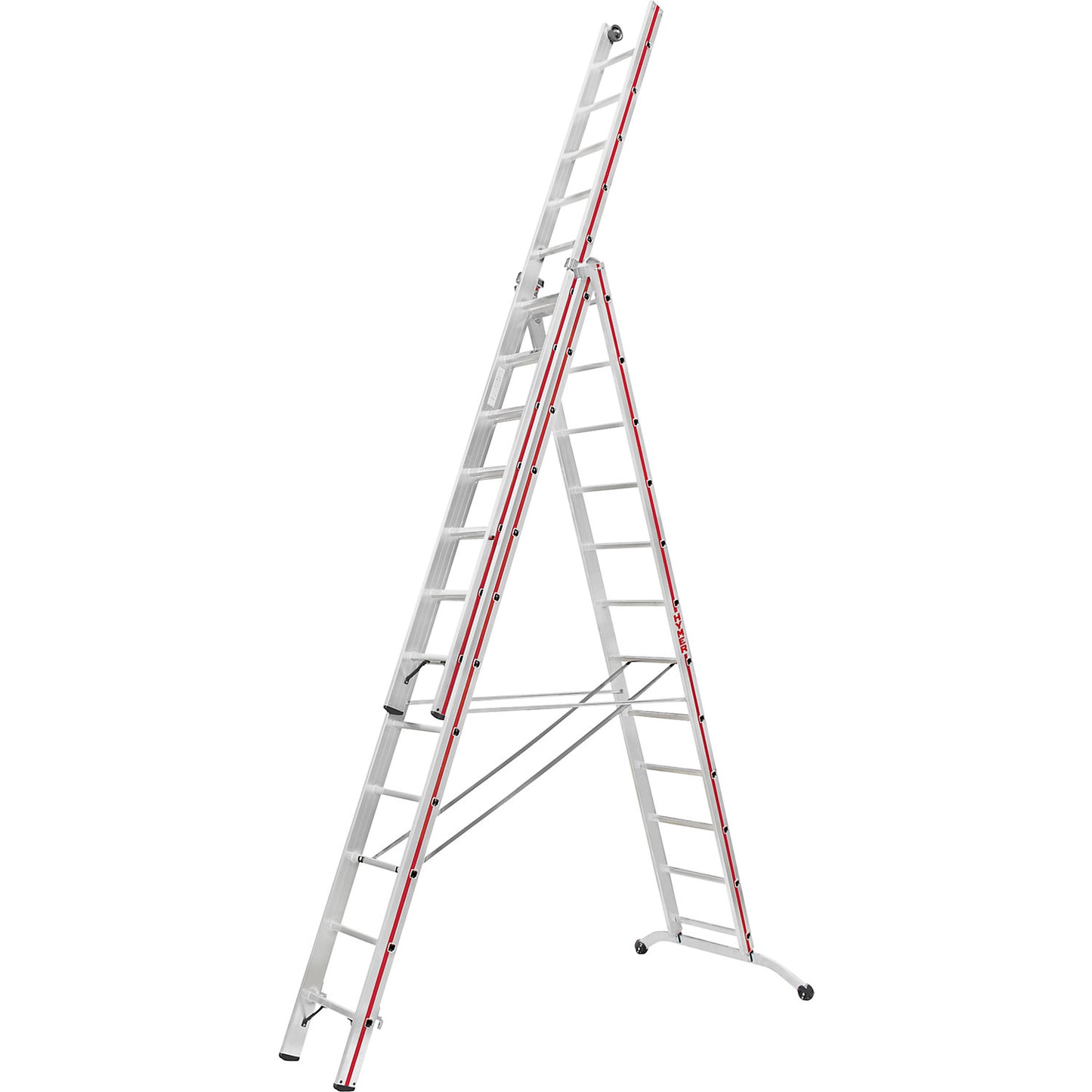 Aluminium multi-purpose ladder, industrial version with head trolley, 3 x 12 rungs, max. working height 9.34 m.
