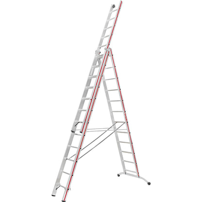 Aluminium multi-purpose ladder, industrial version with head trolley, 3 x 12 rungs, max. working height 9.34 m.