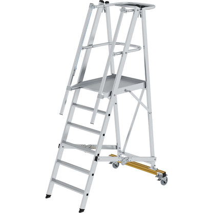 Aluminium folding safety steps, mobile, with 3-sided platform railing, 6 rungs incl. platform.
