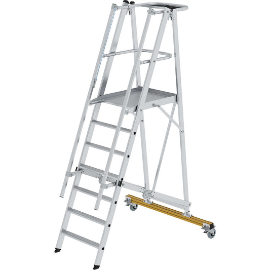 Aluminium folding safety steps, mobile, with 3-sided platform railing, 7 rungs incl. platform.