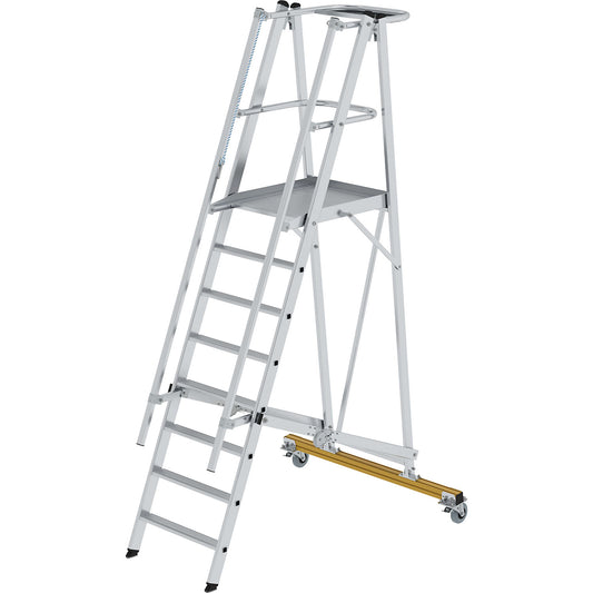 Aluminium folding safety steps, mobile, with 3-sided platform railing, 8 rungs incl. platform.