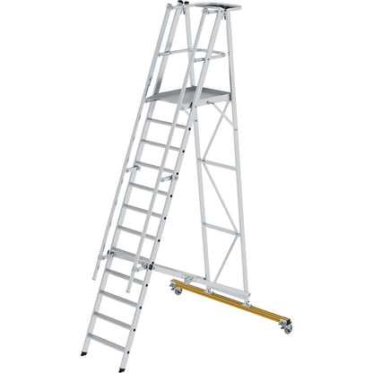 Aluminium folding safety steps, mobile, with 3-sided platform railing, 12 rungs incl. platform.