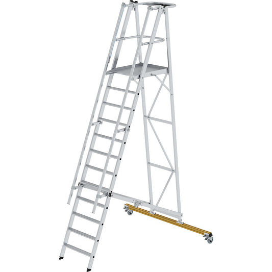 Aluminium folding safety steps, mobile, with 3-sided platform railing, 12 rungs incl. platform.