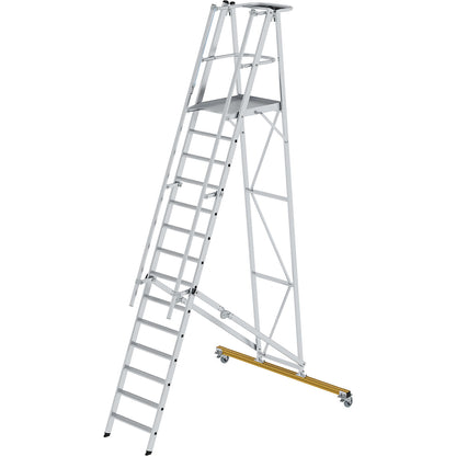 Aluminium folding safety steps, mobile, with 3-sided platform railing, 14 rungs incl. platform.