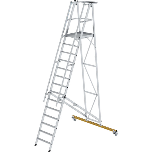 Aluminium folding safety steps, mobile, with 3-sided platform railing, 14 rungs incl. platform.