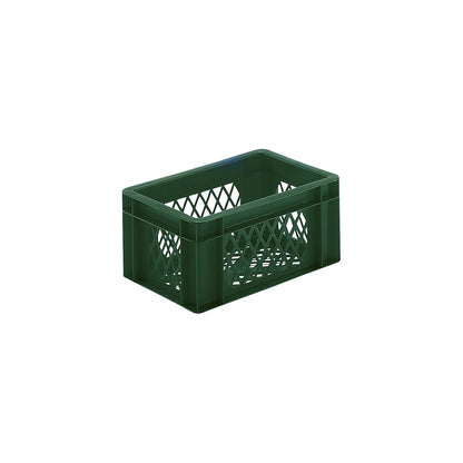 Euro stacking container, perforated walls and base, LxWxH 300 x 200 x 145 mm, green, pack of 5.
