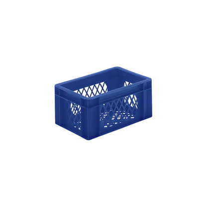 Euro stacking container, perforated walls and base, LxWxH 300 x 200 x 145 mm, blue, pack of 5.