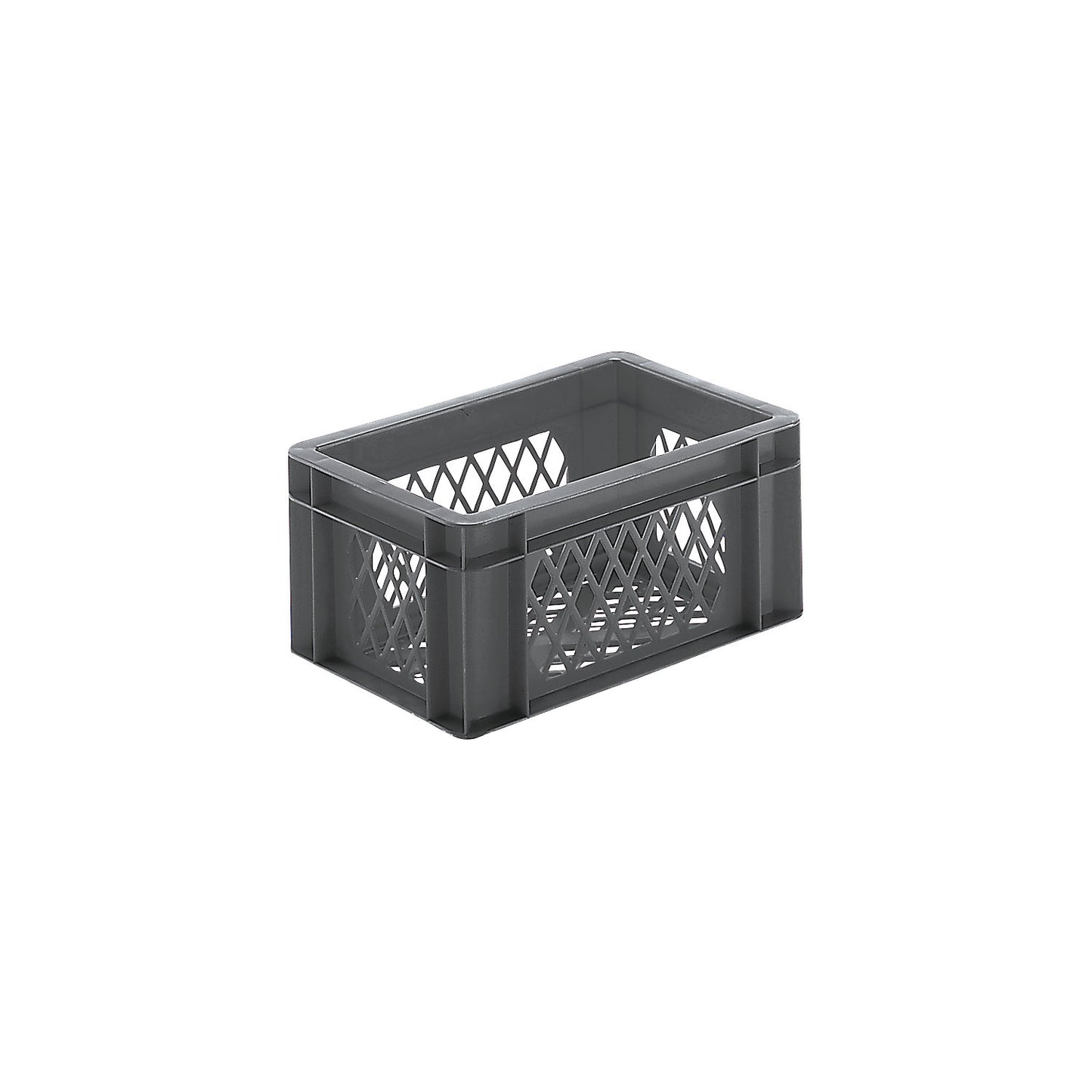 Euro stacking container, perforated walls and base, LxWxH 300 x 200 x 145 mm, grey, pack of 5.