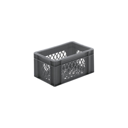 Euro stacking container, perforated walls and base, LxWxH 300 x 200 x 145 mm, grey, pack of 5.