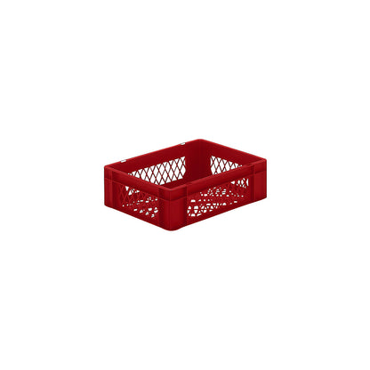 Euro stacking container, perforated walls and base, LxWxH 400 x 300 x 120 mm, red, pack of 5.