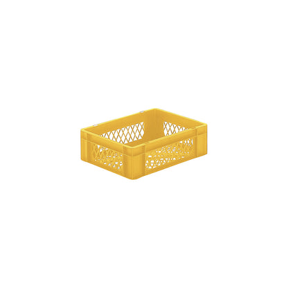Euro stacking container, perforated walls and base, LxWxH 400 x 300 x 120 mm, yellow, pack of 5.