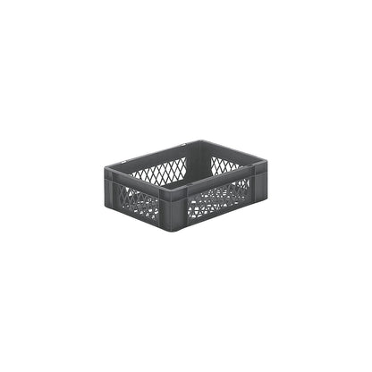 Euro stacking container, perforated walls and base, LxWxH 400 x 300 x 120 mm, grey, pack of 5.