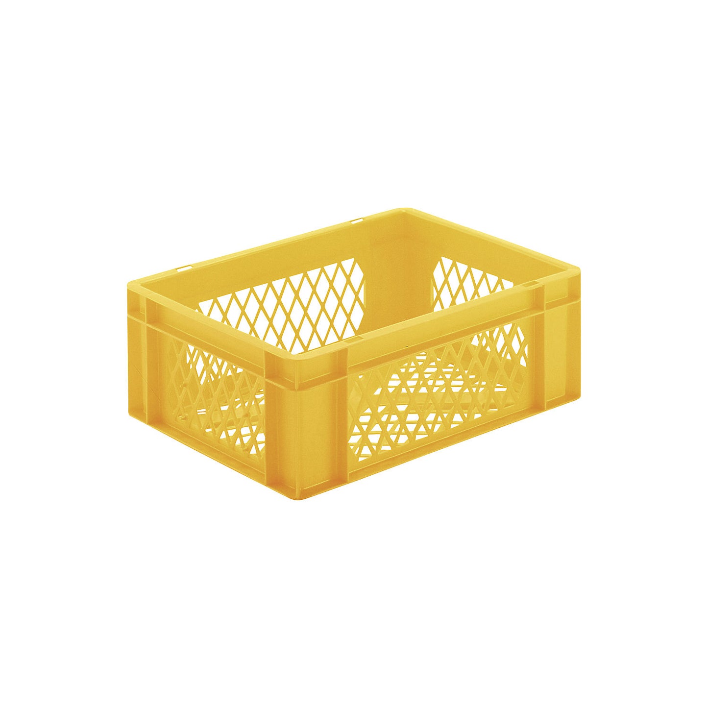 Euro stacking container, perforated walls and base, LxWxH 400 x 300 x 145 mm, yellow, pack of 5.