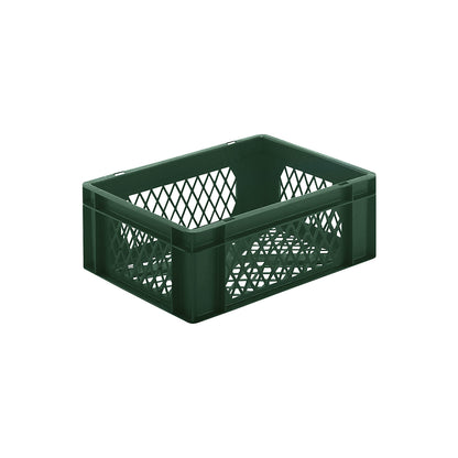 Euro stacking container, perforated walls and base, LxWxH 400 x 300 x 145 mm, green, pack of 5.