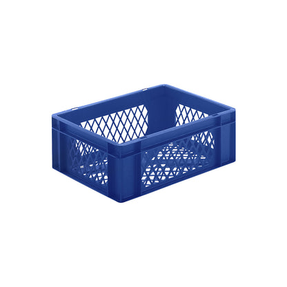 Euro stacking container, perforated walls and base, LxWxH 400 x 300 x 145 mm, blue, pack of 5.