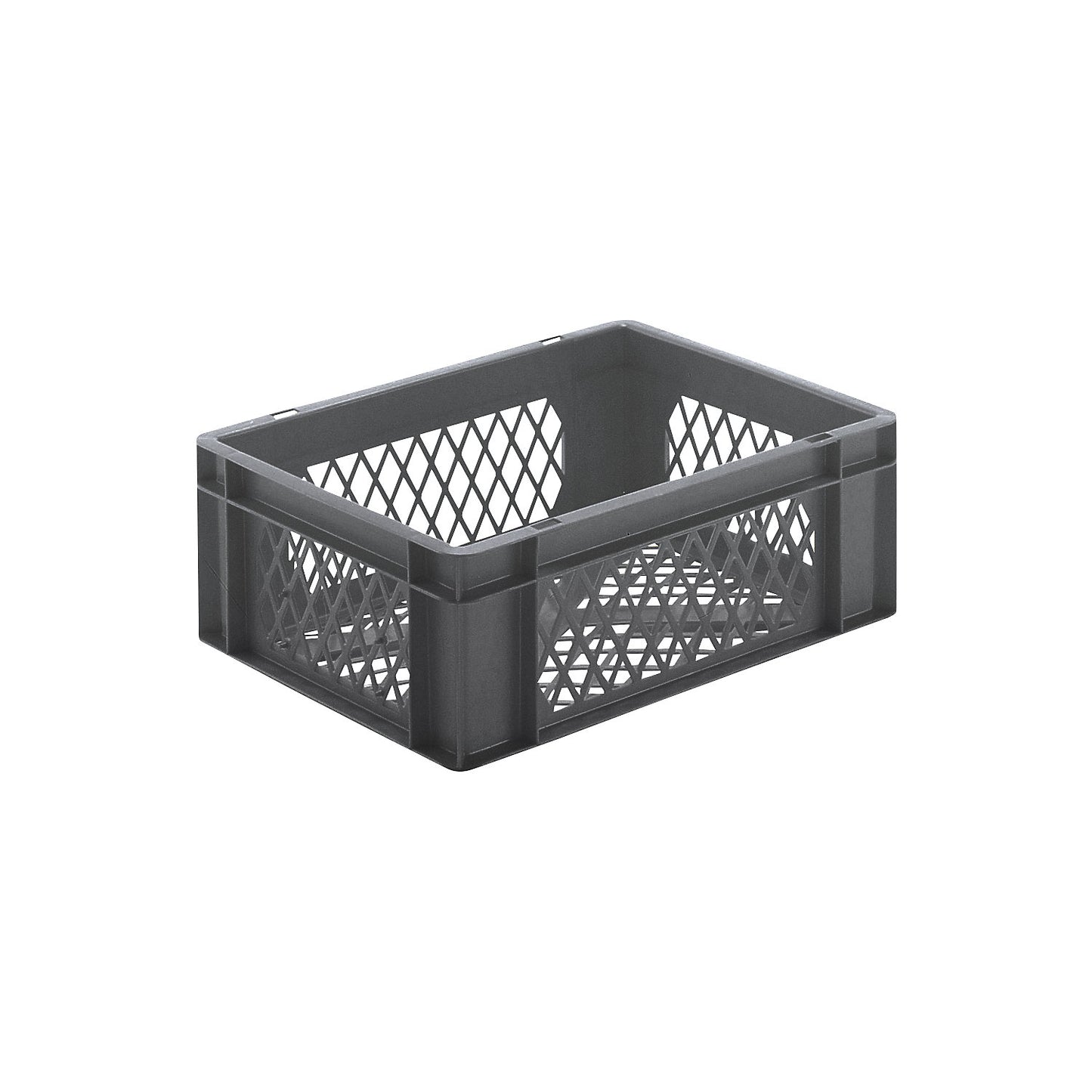 Euro stacking container, perforated walls and base, LxWxH 400 x 300 x 145 mm, grey, pack of 5.