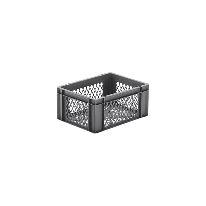 Euro stacking container, perforated walls and base, LxWxH 400 x 300 x 175 mm, grey, pack of 5.