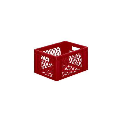 Euro stacking container, perforated walls and base, LxWxH 400 x 300 x 210 mm, red, pack of 5.