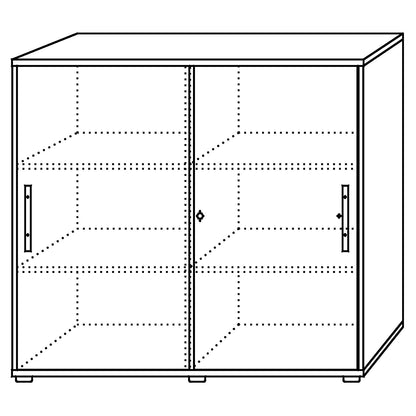 Sliding door cupboard, each with 2 shelves and 1 partition, HxWxD 1100 x 1200 x 400 mm, beech finish / aluminium silver.