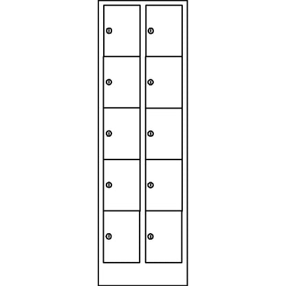 Komfort 5-fold compartment locker, 2 compartments, light grey / gentian blue, width 800 mm.