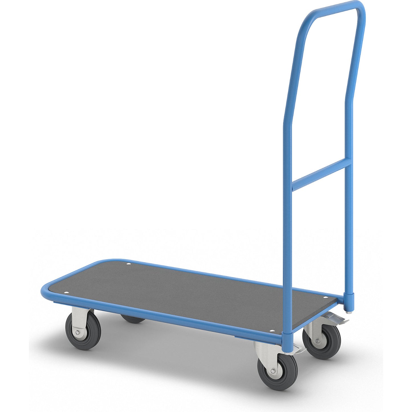 Platform truck, shelf with MDF panel, with screw-on push handle.
