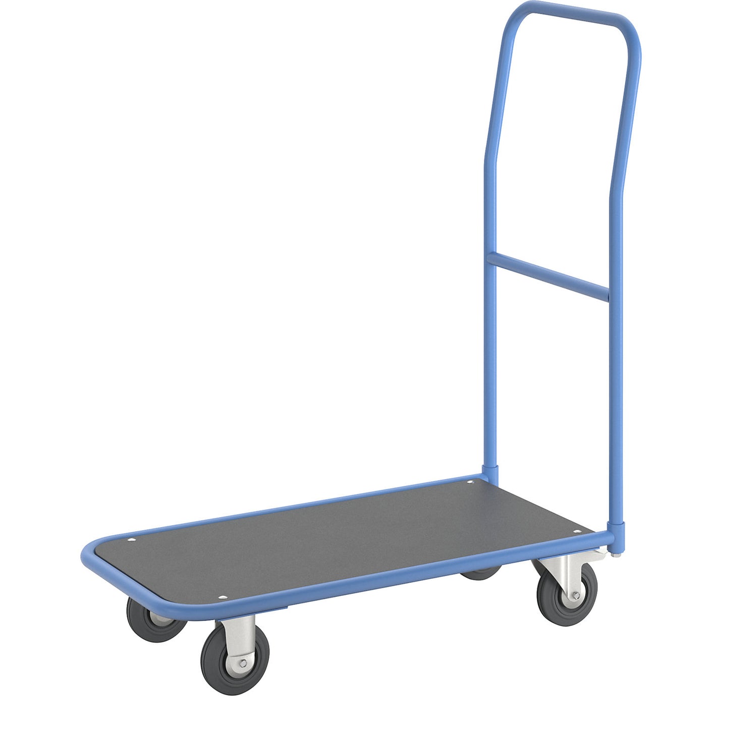 Platform truck, shelf with MDF panel, with screw-on push handle.