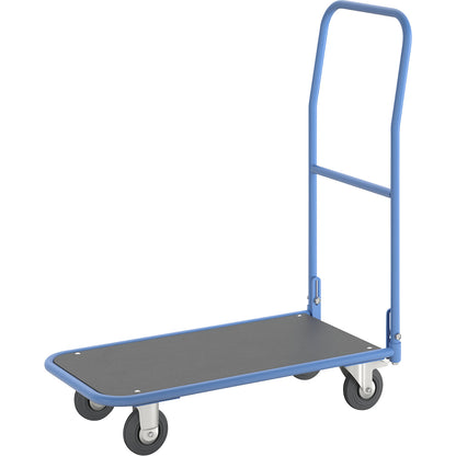 Platform truck, shelf with MDF panel, with folding push handle.