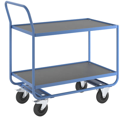Table trolley, 2 shelves with raised steel edges, solid rubber tyres, non-marking.