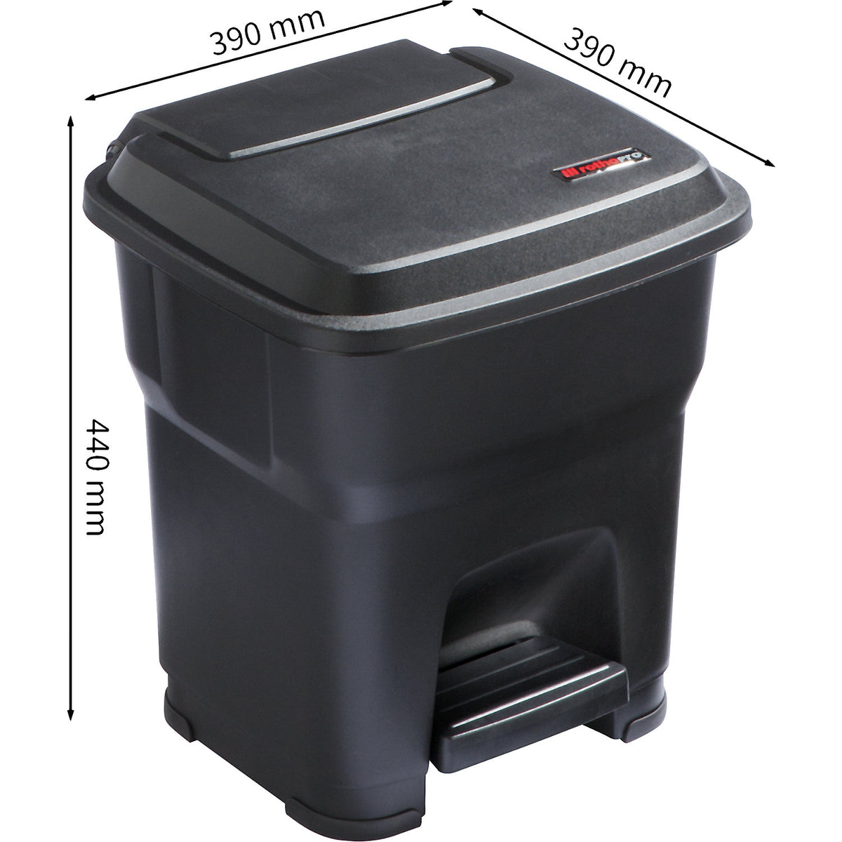 HERA pedal bin, capacity 35 l, WxHxD 390 x 440 x 390 mm, black.