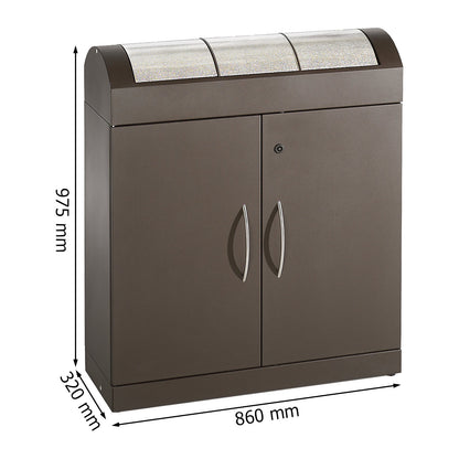 Aspect plus recyclable waste collector, with stainless steel hinged lids, 3 x 45 l, HxWxD 975 x 860 x 320 mm.