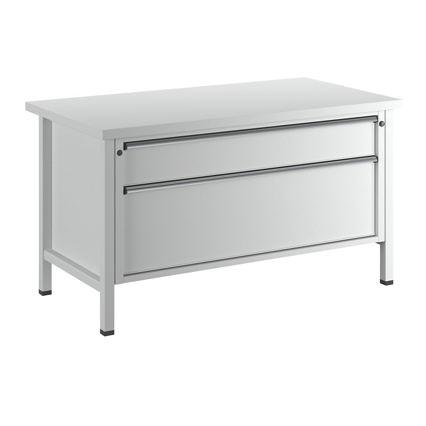 Workbench with XL/XXL drawers, frame construction, width 1500 mm, 2 drawers, universal worktop, front in light grey.