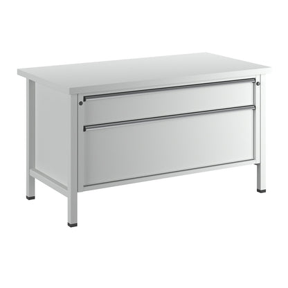 Workbench with XL/XXL drawers, frame construction, width 1500 mm, 2 drawers, universal worktop, front in light grey.