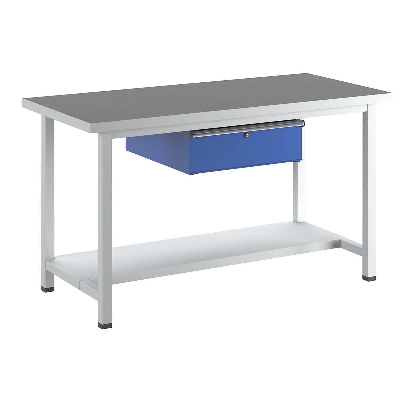 Workbench, Series V frame construction, 1 drawer, 1 shelf, width 1500 mm, universal worktop.