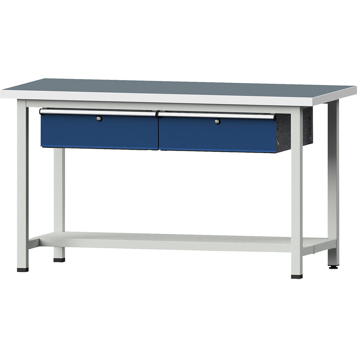 Workbench, Series V frame construction, 2 drawers, 1 shelf, width 1500 mm, universal worktop.