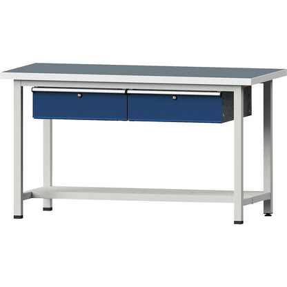 Workbench, Series V frame construction, 2 drawers, 1 shelf, width 1500 mm, universal worktop.