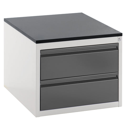Drawer cupboard with telescopic guides, height 460 mm, 2 x 180 mm drawers, light grey / metallic charcoal, width 580 mm.