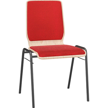 NUKI wooden stacking chair, upholstered, powder coated frame, pack of 4, red upholstery.