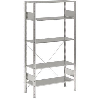 Boltless shelving unit, single row, shelf WxD 1000 x 400 mm, zinc plated, height 2000 mm, standard shelf unit.