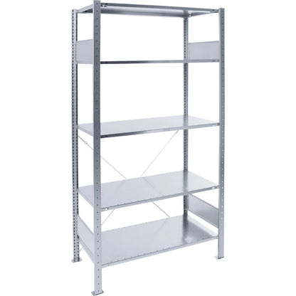 Boltless shelving unit, single row, shelf WxD 1000 x 400 mm, zinc plated, height 2500 mm, standard shelf unit.