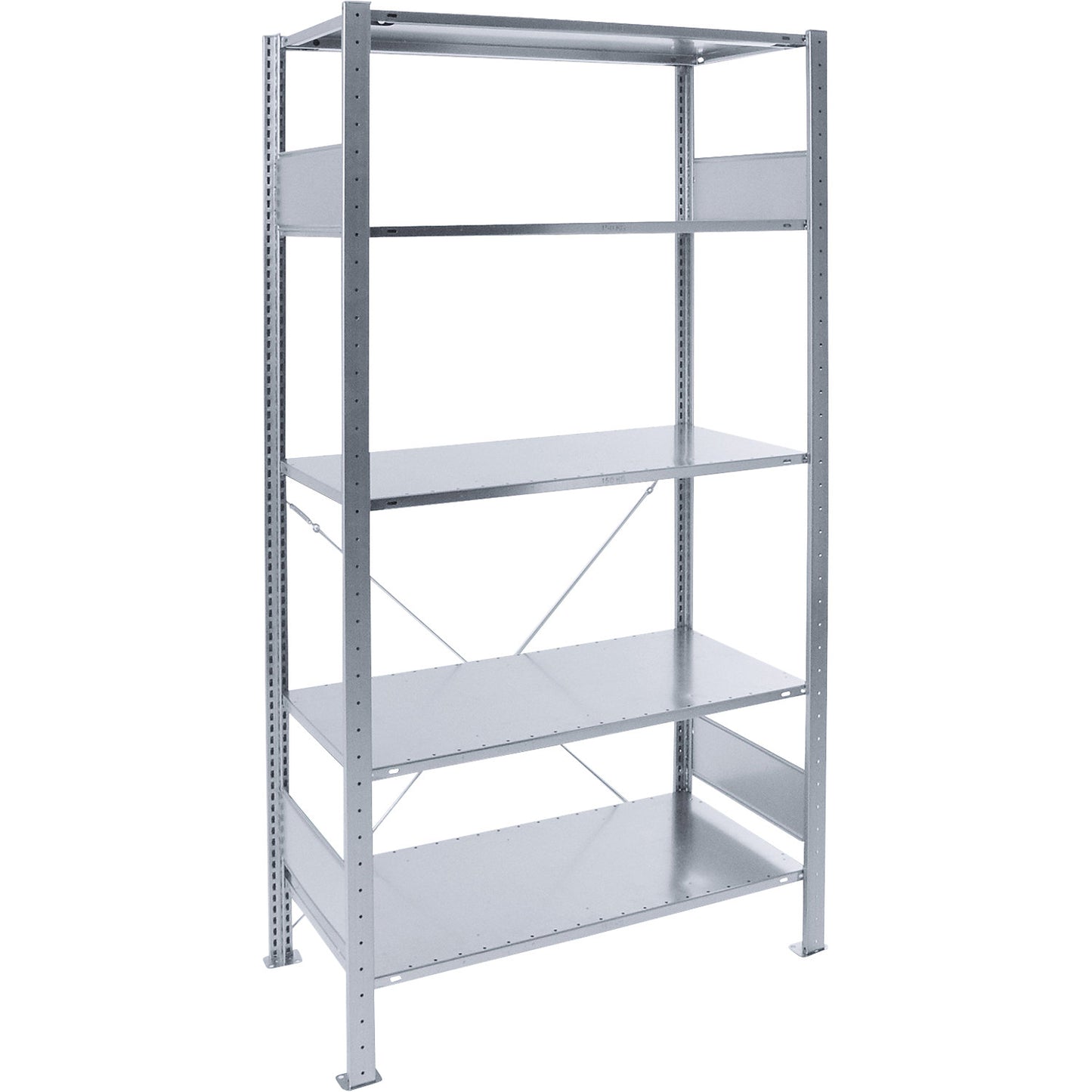 Boltless shelving unit, single row, shelf WxD 1000 x 600 mm, zinc plated, height 2000 mm, standard shelf unit.