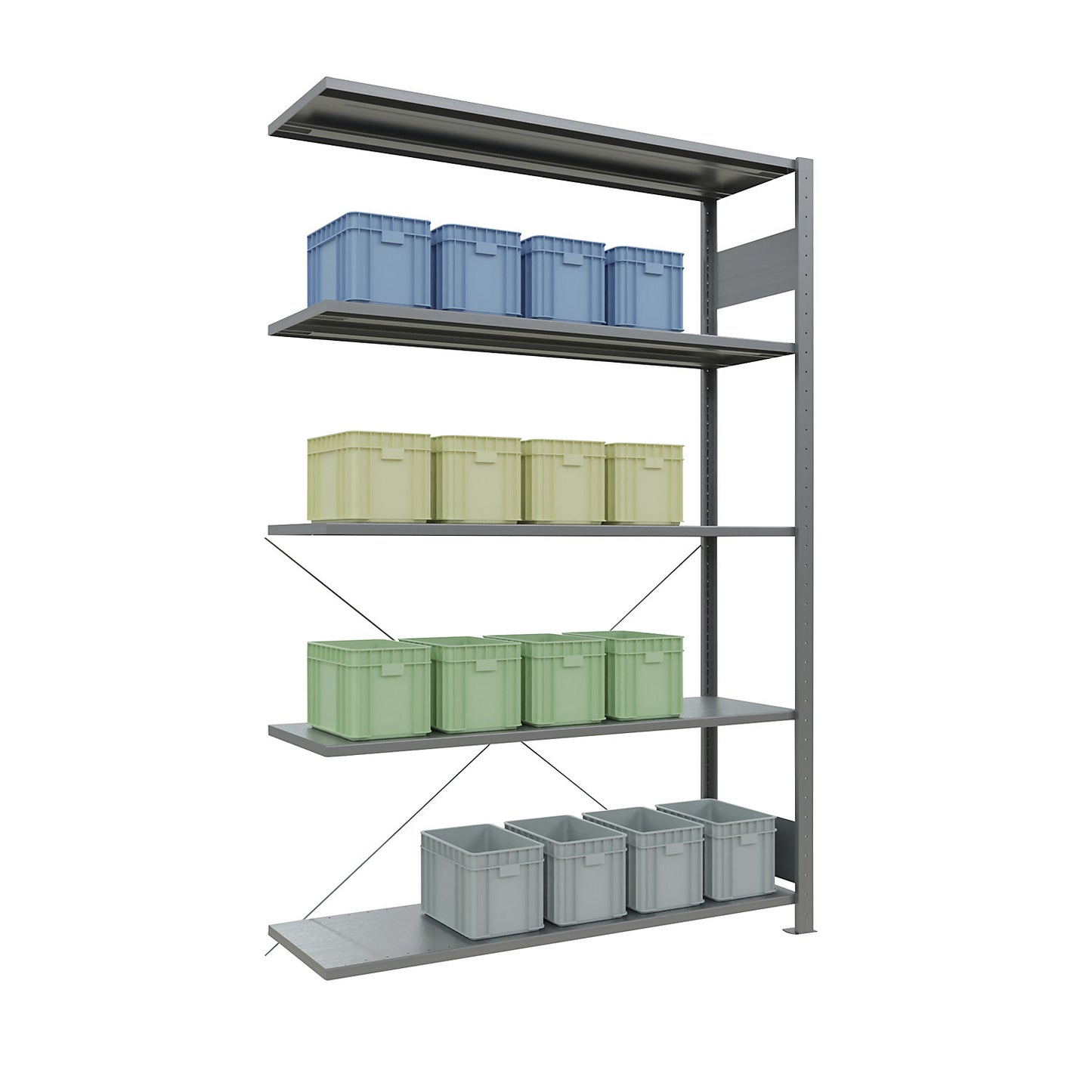 Boltless shelving unit, single row, shelf WxD 1300 x 400 mm, zinc plated, height 2000 mm, extension shelf unit.