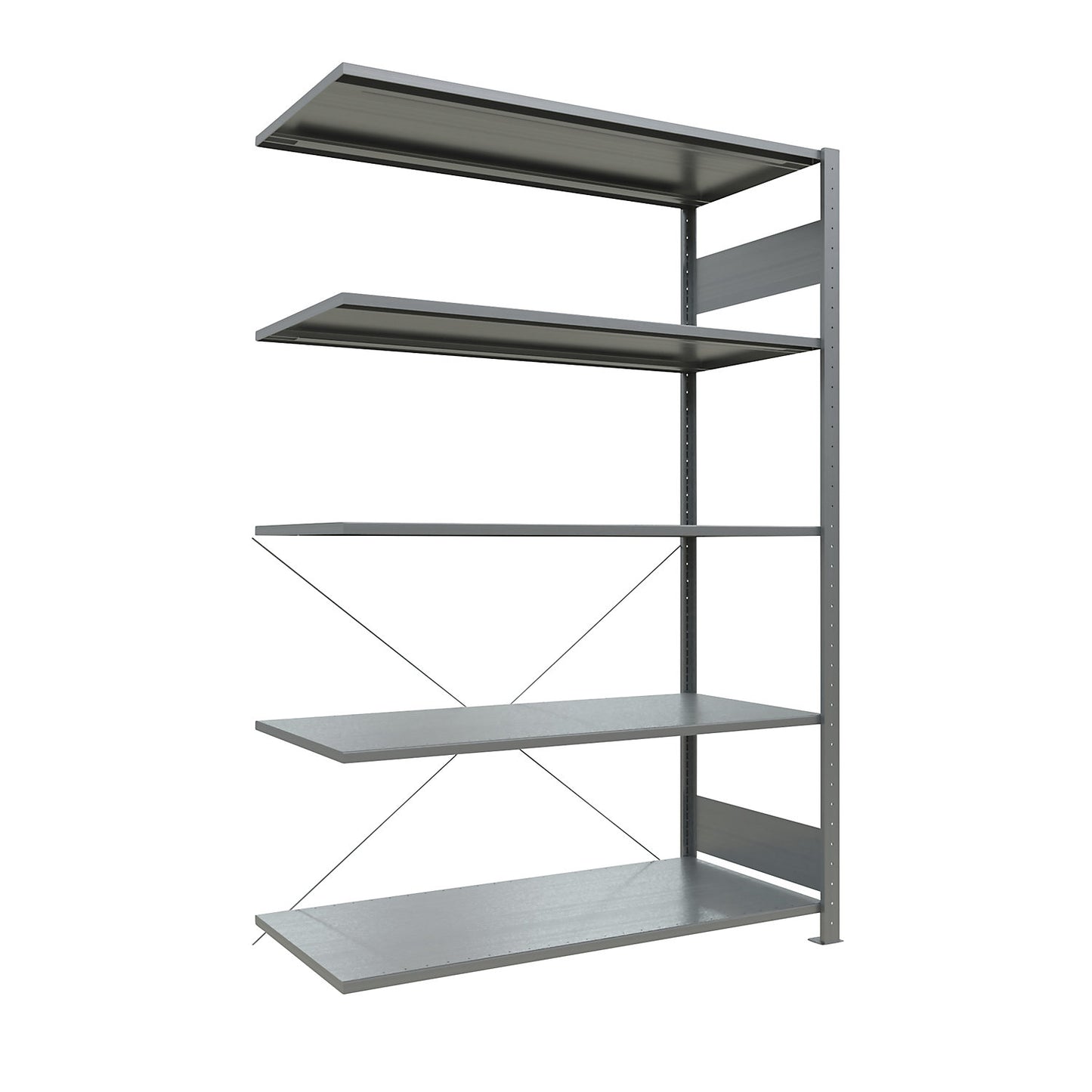 Boltless shelving unit, single row, shelf WxD 1300 x 600 mm, zinc plated, height 2000 mm, extension shelf unit.