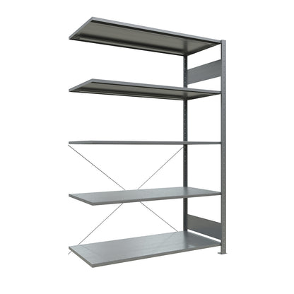 Boltless shelving unit, single row, shelf WxD 1300 x 600 mm, zinc plated, height 2000 mm, extension shelf unit.