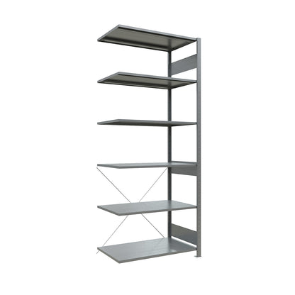 Boltless shelving unit, single row, shelf WxD 1000 x 600 mm, zinc plated, height 2500 mm, extension shelf unit.