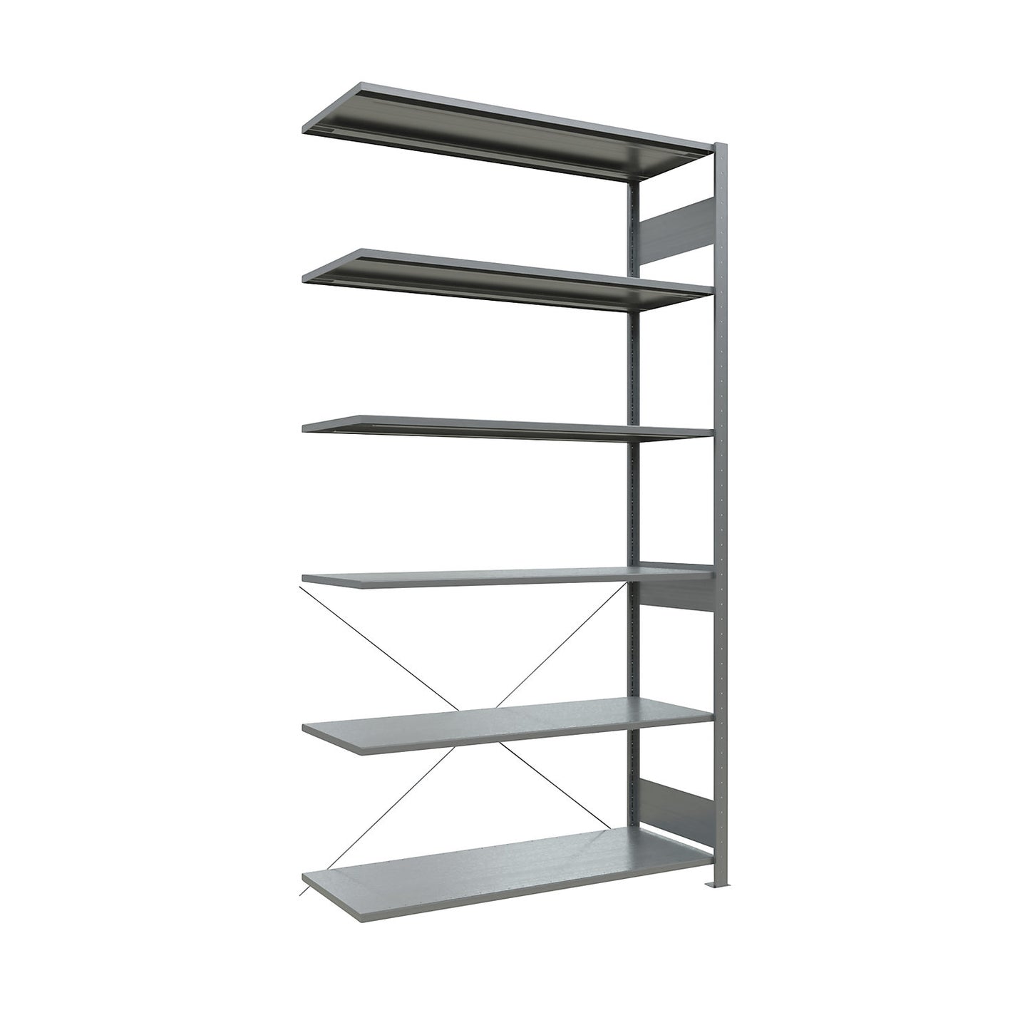 Boltless shelving unit, single row, shelf WxD 1300 x 500 mm, zinc plated, height 2500 mm, extension shelf unit.