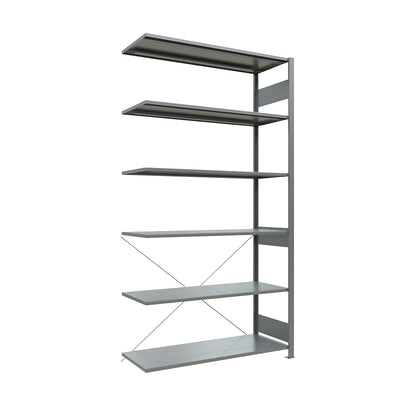 Boltless shelving unit, single row, shelf WxD 1300 x 500 mm, zinc plated, height 2500 mm, extension shelf unit.