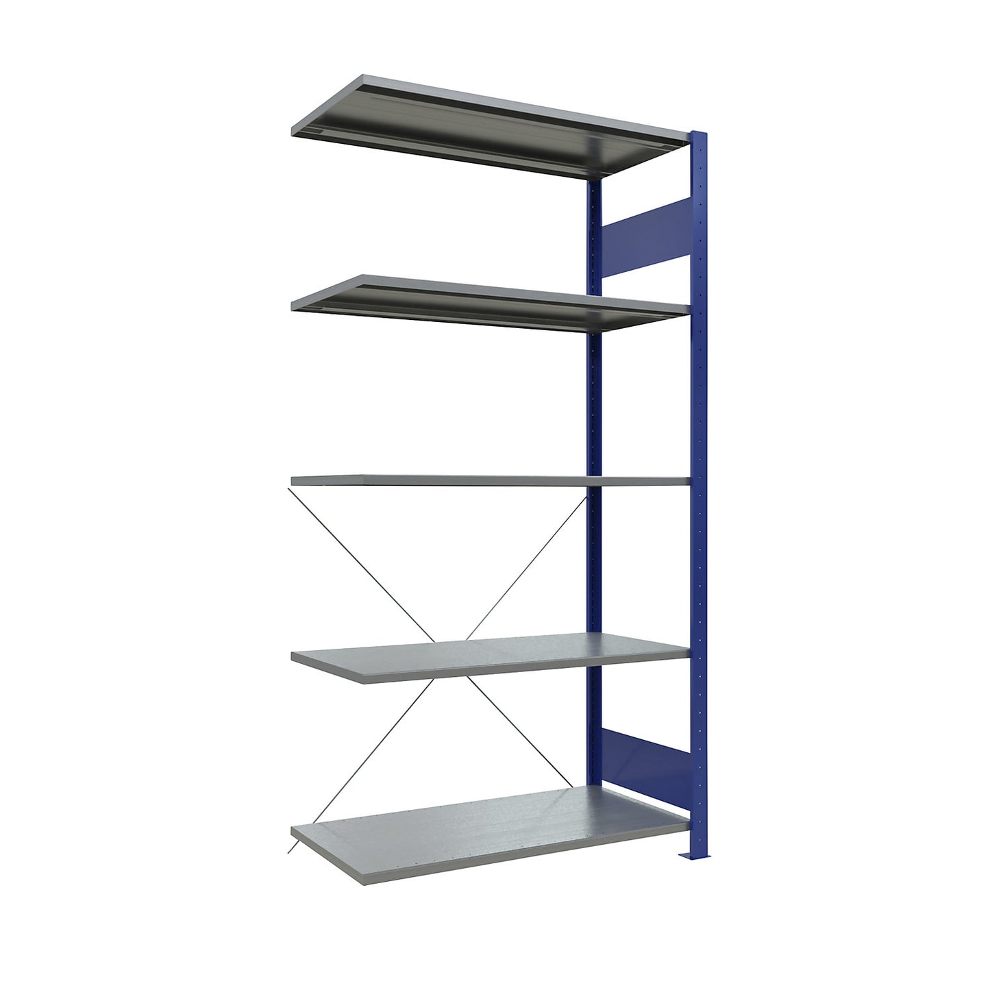 Boltless shelving unit, single row, shelf WxD 1000 x 500 mm, blue, height 2000 mm, extension shelf unit.