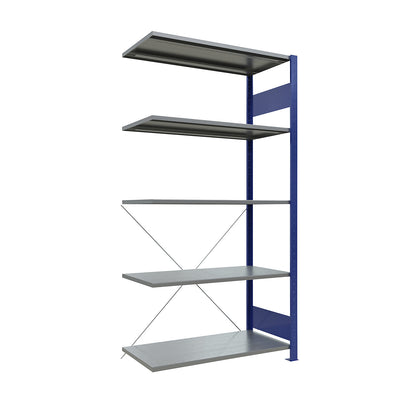Boltless shelving unit, single row, shelf WxD 1000 x 500 mm, blue, height 2000 mm, extension shelf unit.