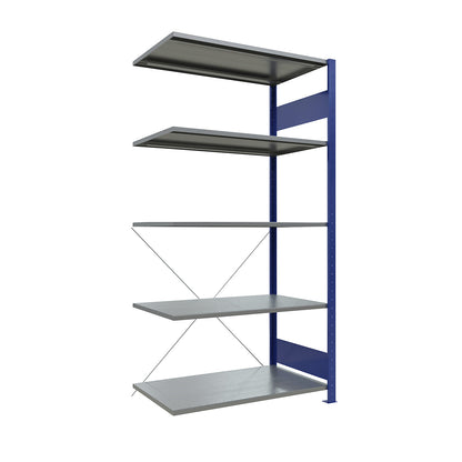 Boltless shelving unit, single row, shelf WxD 1000 x 600 mm, blue, height 2000 mm, extension shelf unit.