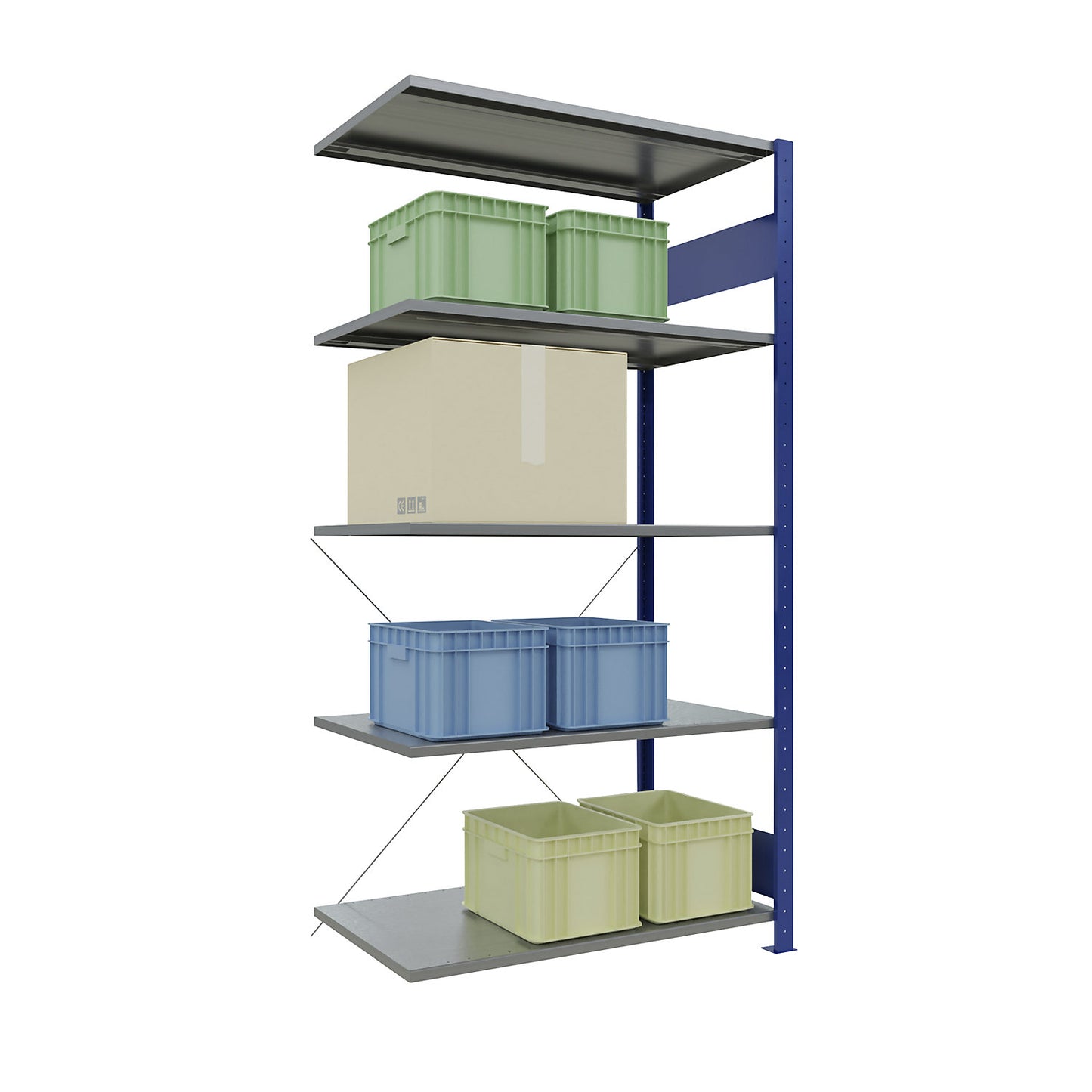 Boltless shelving unit, single row, shelf WxD 1000 x 600 mm, blue, height 2000 mm, extension shelf unit.
